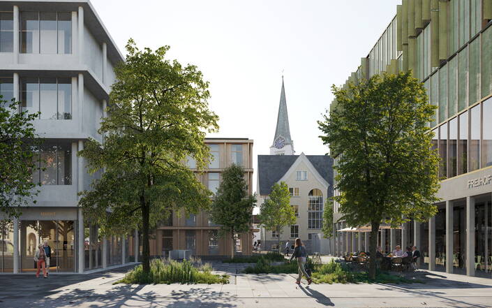 Blick vom Gemeindeplatz in Richtung Schule Mitteldorf